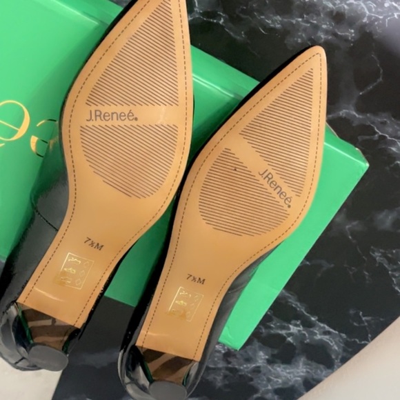 Women’s Dress Shoes Size 7.5 Black ASILAH Crinkle Patent J.RENEE Pumps AUTHENTIC - Picture 9 of 9